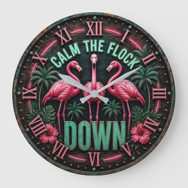 Tropical Pink Flamingo Beach Summer Home Stor Klocka (Framsida)