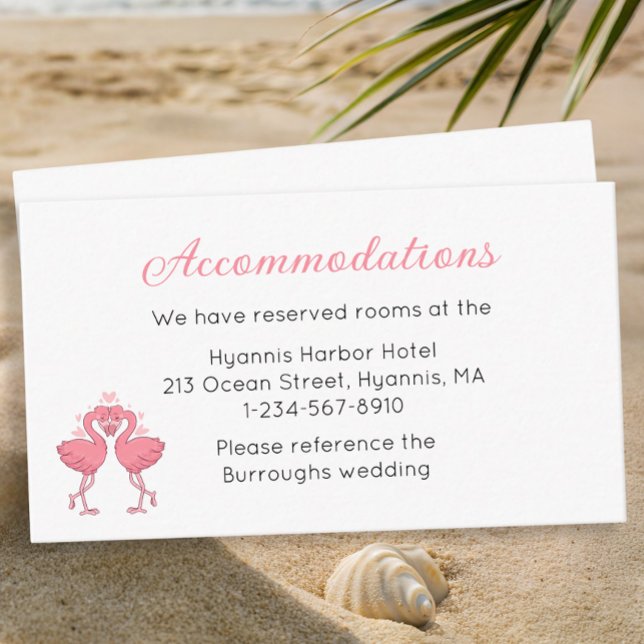 Tropical Pink Flamingo Beach Wedding Accommodation Tilläggskort (Skapare uppladdad)