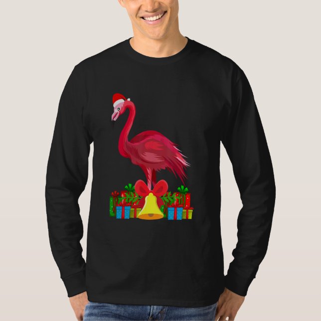 Tropical Pink Flamingo Christmas with Decorations T Shirt (Framsida)