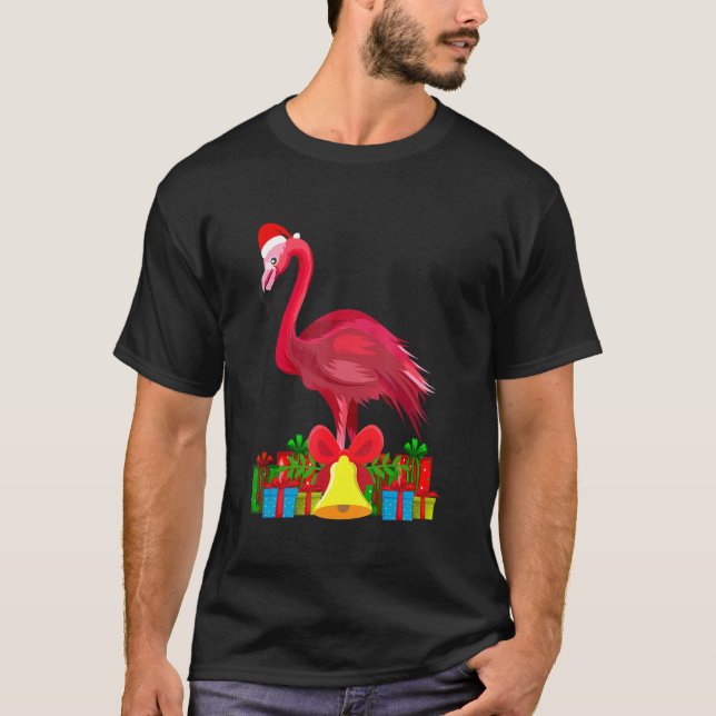 Tropical Pink Flamingo Christmas with Decorations T Shirt (Framsida)