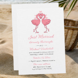 Tropical Pink Flamingo Just Married Announcement Inbjudningar