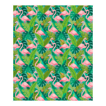 Tropical Pink Flamingos Jungle Foliage
