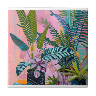 Tropical pink flamingos set against lush green kakelplatta