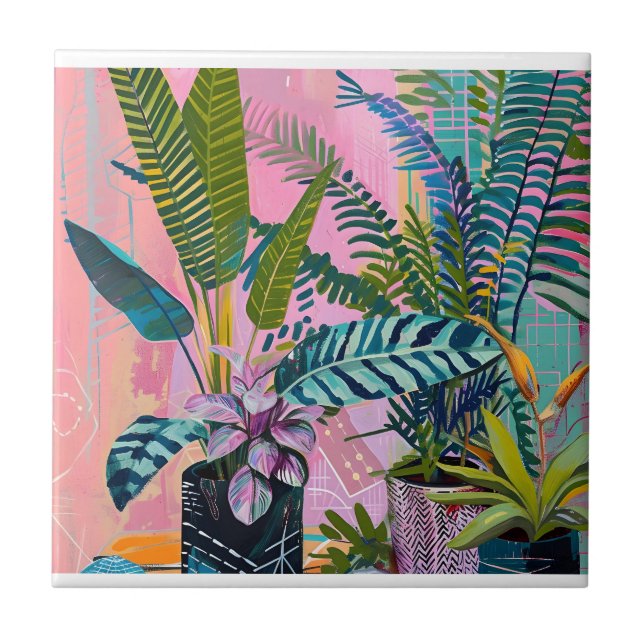 Tropical pink flamingos set against lush green kakelplatta (Framsidan)