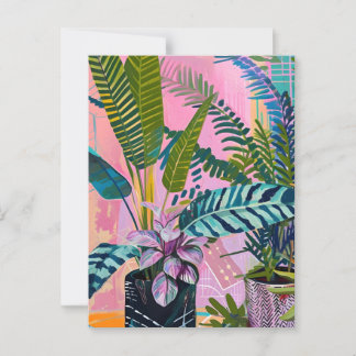Tropical pink flamingos set against lush green vykort