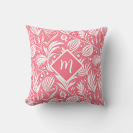 Tropical Pink Floral Pattern Diamond Monogram Kudde
