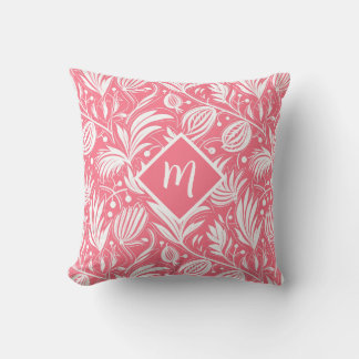 Tropical Pink Floral Pattern Diamond Monogram Kudde