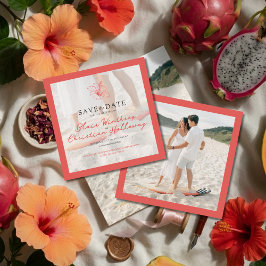 Tropical Pink Hibiscus Double Sided Photo Wedding Spara Datumet