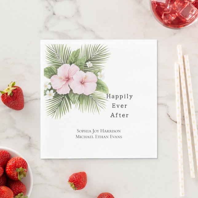 Tropical Pink Hibiscus Floral Wedding Pappersservett (Insitu)