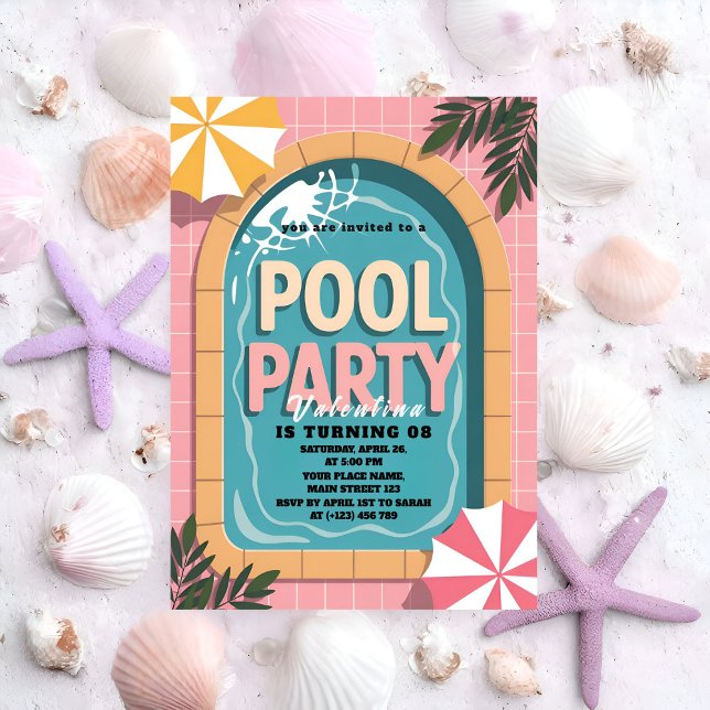 Tropical Pink Palm Springs Pool Party Birthday Inbjudningar (Skapare uppladdad)
