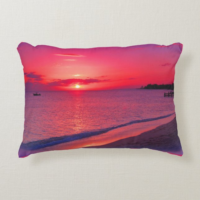 Tropical Pink Sunset Throw Pillow Prydnadskudde (Framsidan)