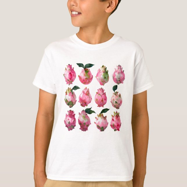Tropical Pitaya Watercolor Art Art T Shirt (Framsida)