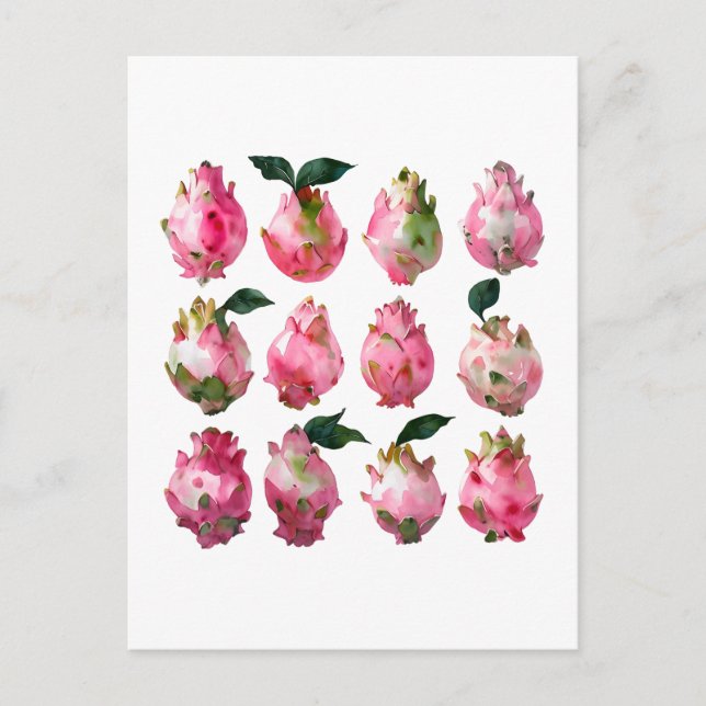 Tropical Pitaya Watercolor Art Art Vykort (Framsida)