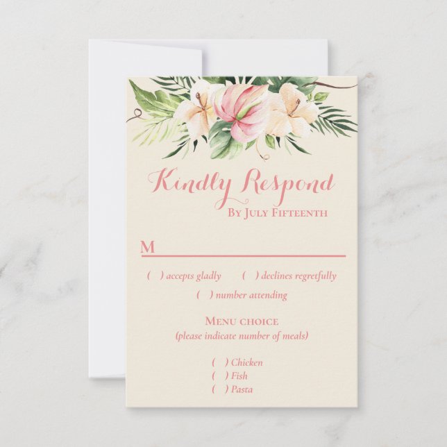 Tropical Plumeria & Flamingo Lily OSA w/menu Choi Kort (Framsida)