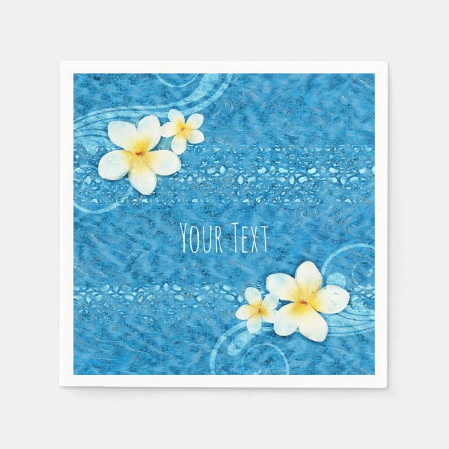 Tropical Plumeria Flower Blue Summer Party Pappersservett (Framsidan)