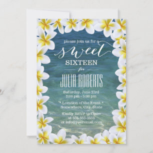 Tropical Plumeria Flowers Beach Sweet 16 Inbjudningar
