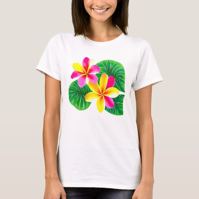 Tropical Plumeria Flowers T Shirt (Framsida)