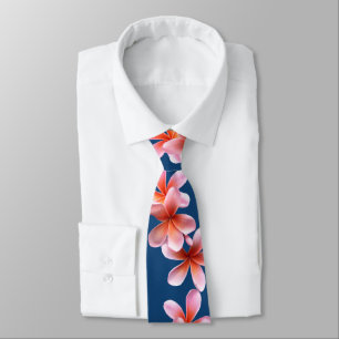 Tropical Plumeria Frangipani Sea Blue Neck Tie Slips