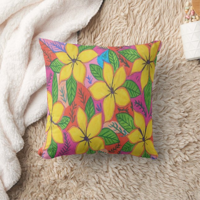 Tropical Plumeria Garden Kudde (Filt)