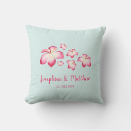 Tropical Plumeria Rosa Watercolor Bröllop Kudde