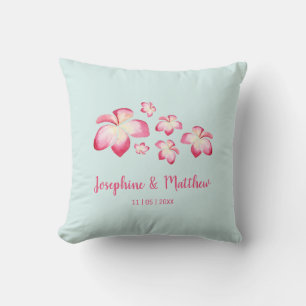 Tropical Plumeria Rosa Watercolor Bröllop Kudde