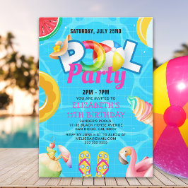 Tropical Pool Bash for Girl – Summer Birthday Girl Inbjudningar