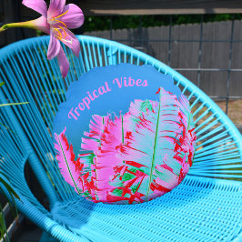 Tropical Psychedelic Handflatan Fronts Rosa Blue Rund Kudde