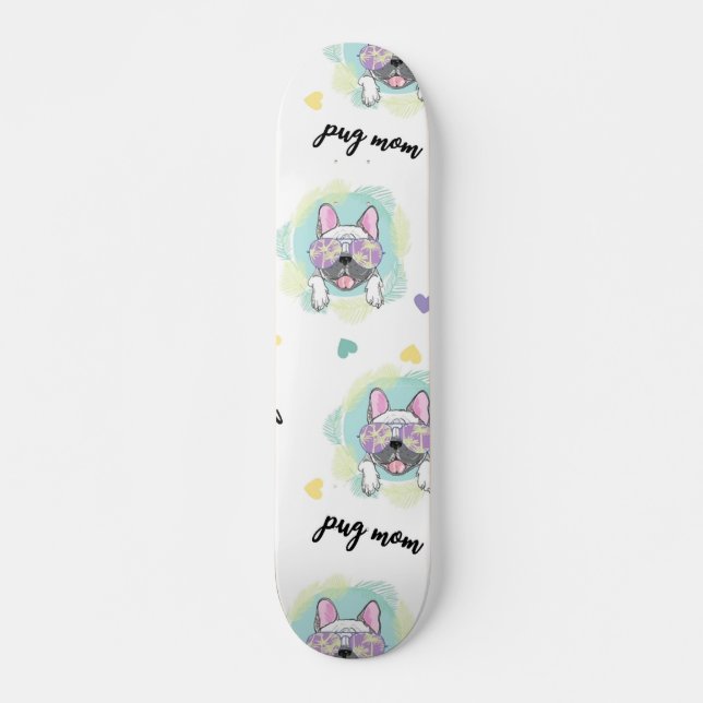 Tropical Pug Mönster Mini Skateboard Bräda 18,5 Cm (Framsida)