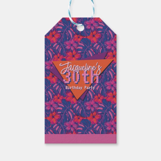 Tropical Purple Floral Birthday Presentetikett (Framsidan)