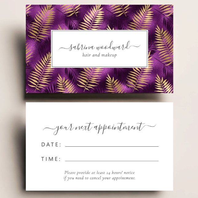 Tropical Purple Gold Foliage Pattern Appointment Visitkort (Skapare uppladdad)