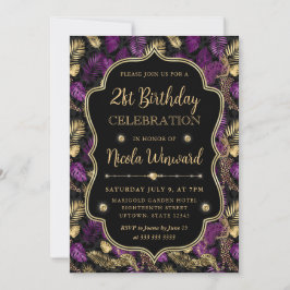 Tropical Purple & Gold Leopard Print 21st Birthday Inbjudningar