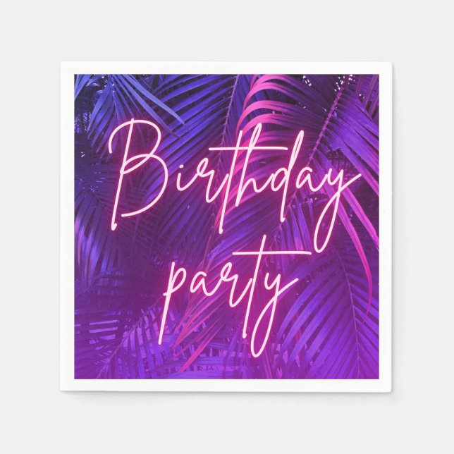 Tropical Purple Palm Leaf Birthday Party Pappersservett (Framsidan)