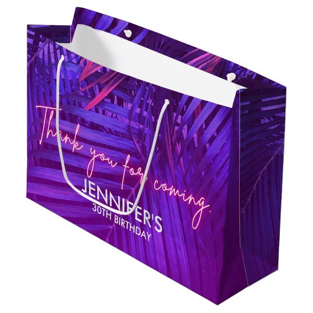 Tropical Purple Palm Leaf Large Gift Bag (Framsidan Vinklad)