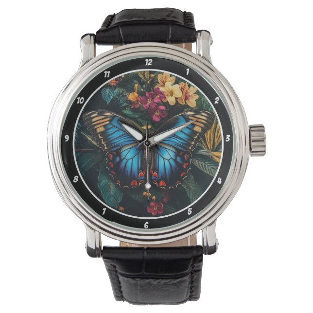 Tropical Radiance" - Blue Butterfly Armbandsur (Framsida)