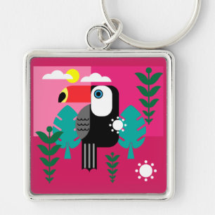 Tropical Rainforest Toucan Fyrkantig Silverfärgad Nyckelring