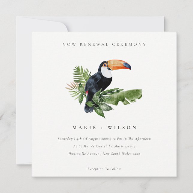 Tropical Rainforest Toucan Vow Renewal Inbjudan (Framsida)