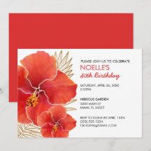 Tropical Red Hibiscus & Guld Löv 40:e födelsedagen