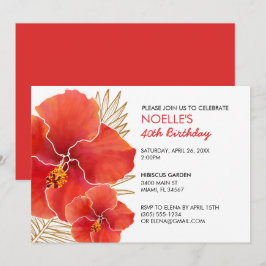Tropical Red Hibiscus & Guld Löv 40:e födelsedagen Inbjudningar