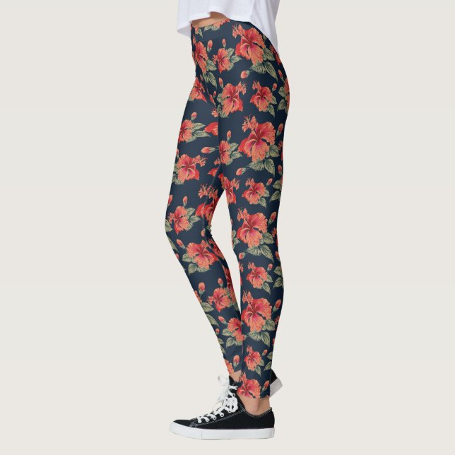 Tropical Red Hibiscus Leggings (Vänster)