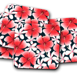 Tropical Red Hibiscus | Uppsättning Underlägg Hibi