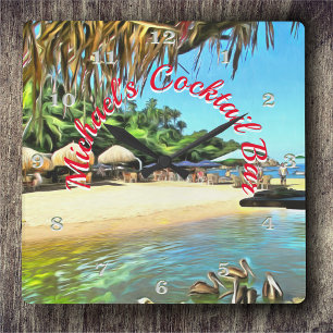 Tropical River Cocktail Pub 0330 Fyrkantig Klocka