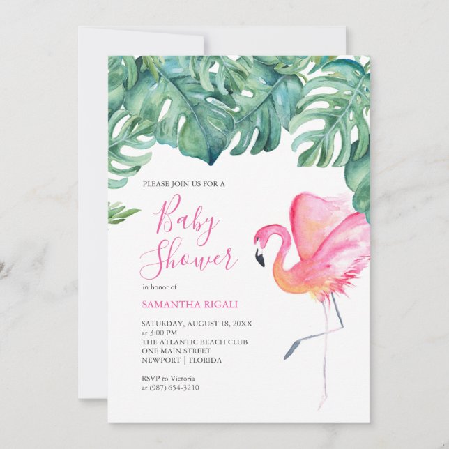 Tropical Rosa Flamingo Baby Shower, (Framsida)