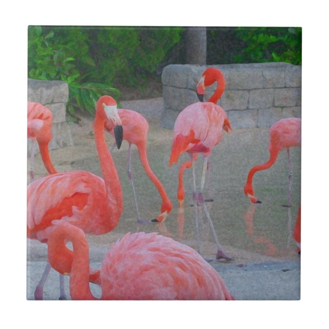 Tropical Rosa Florida Flamingos Watercolor Kakelplatta (Framsidan)