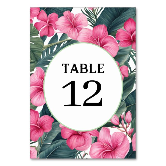 Tropical Rosa Helgdag Blommigt Skriv ut Bröllop Bordsnummer (Framsidan)