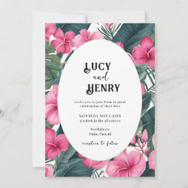Tropical Rosa Helgdag Blommigt Skriv ut Bröllop Inbjudningar