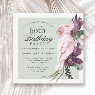 Tropical Rosa Parrot and Sage Blommigt 60 Birthday Inbjudningar