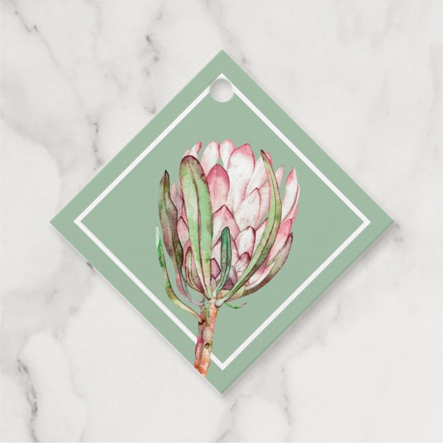 Tropical Rosa Protea Blommigt DIAMOND Party Gåvor Etiketter (Framsida)