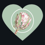 Tropical Rosa Protea Blommigt on Mint Hjärtformat Klistermärke<br><div class="desc">En vacker,  handmålad blommar för blommigt av vattenfärgsprotea på en mint grönt,  dessa HEART-klistermärken är vackra för inbjudningskuvert,  party favors,  presentförpackningar och mycket annat. Ändra bakgrunden färg till vad som helst! ALLA FORMER som gjorts för dig i vår butik samt MATCHING-objekt —> http://bit.ly/2TLWeM5 <—</div>
