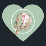 Tropical Rosa Protea Blommigt on Mint Hjärtformat Klistermärke<br><div class="desc">En vacker,  handmålad blommar för blommigt av vattenfärgsprotea på en mint grönt,  dessa HEART-klistermärken är vackra för inbjudningskuvert,  party favors,  presentförpackningar och mycket annat. Ändra bakgrunden färg till vad som helst! ALLA FORMER som gjorts för dig i vår butik samt MATCHING-objekt —> http://bit.ly/2TLWeM5 <—</div>
