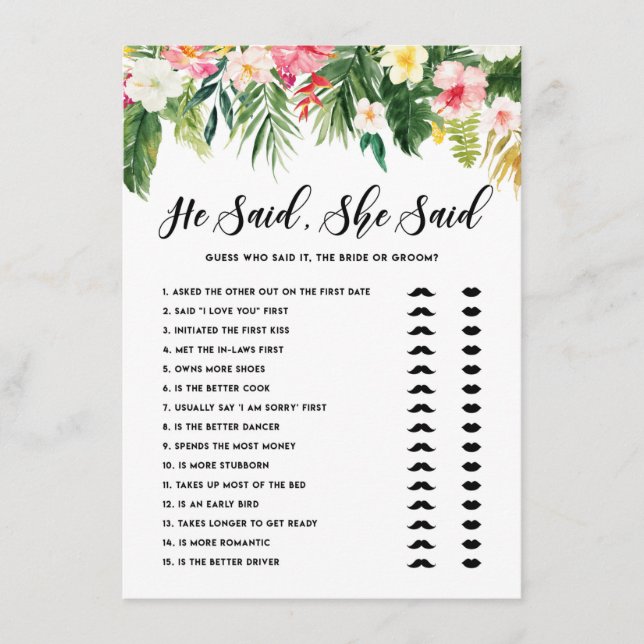 Tropical sa att hon sa Bride eller Groom Game Card Tilläggskort (Framsida)